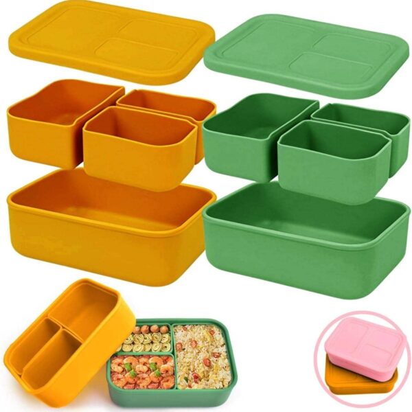 Silicone Lunch Box with Removable Compartment Silicone Lid Lunch Box